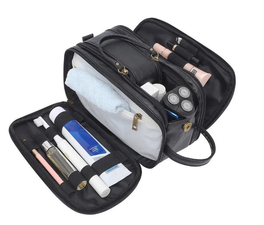Toiletry Bag for Men, Large Travel Shaving Dopp Kit Water-resistant Bathroom Toiletries Organizer PU Leather Cosmetic Bags
